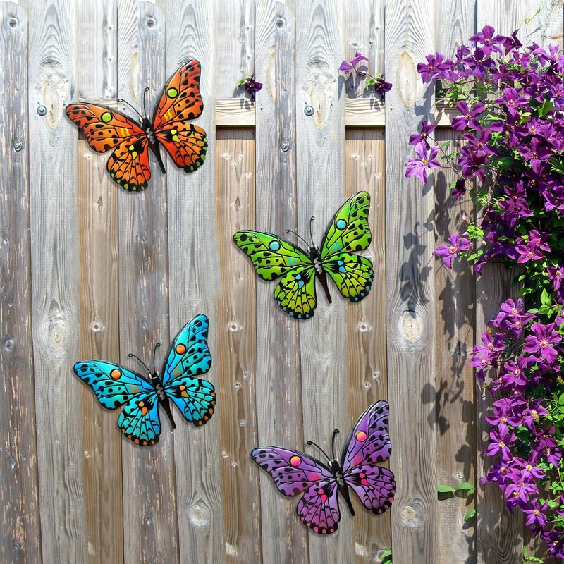 Daogtc Metal Butterfly Wall Decor - 9.6" Outdoor Fence Wall Art Decor, Hanging Decoration for Garden Yard Living Room Bedroom Patio Balcony(4 Pack) - Image 2