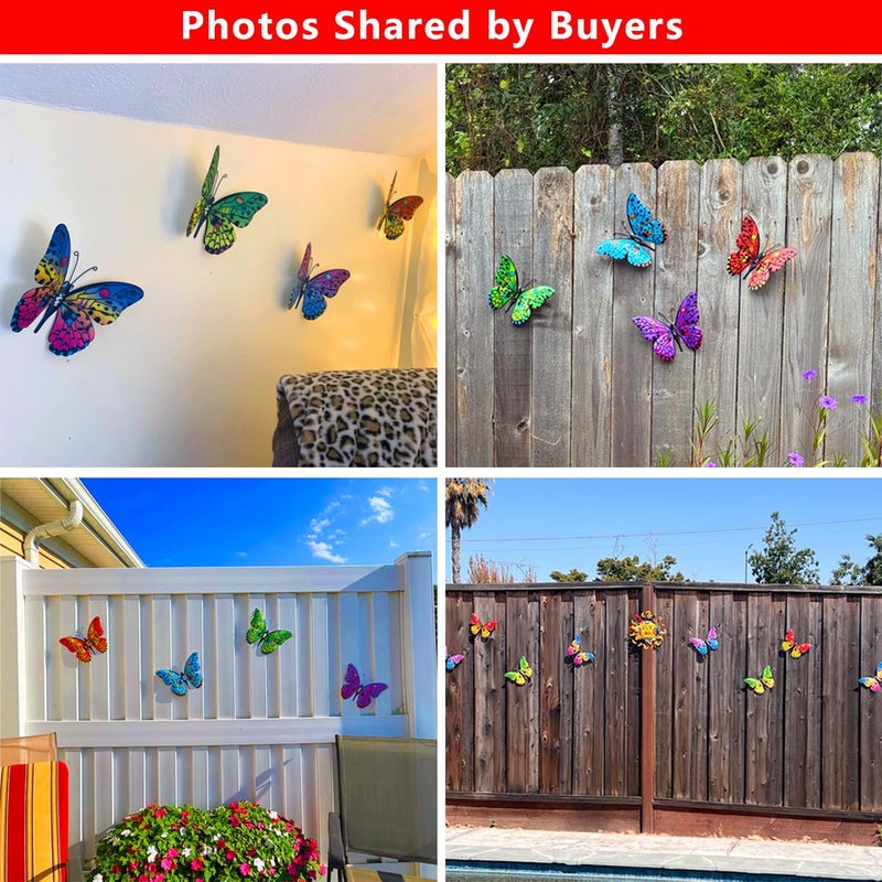 Daogtc Metal Butterfly Wall Decor - 9.6" Outdoor Fence Wall Art Decor, Hanging Decoration for Garden Yard Living Room Bedroom Patio Balcony(4 Pack) - Image 3