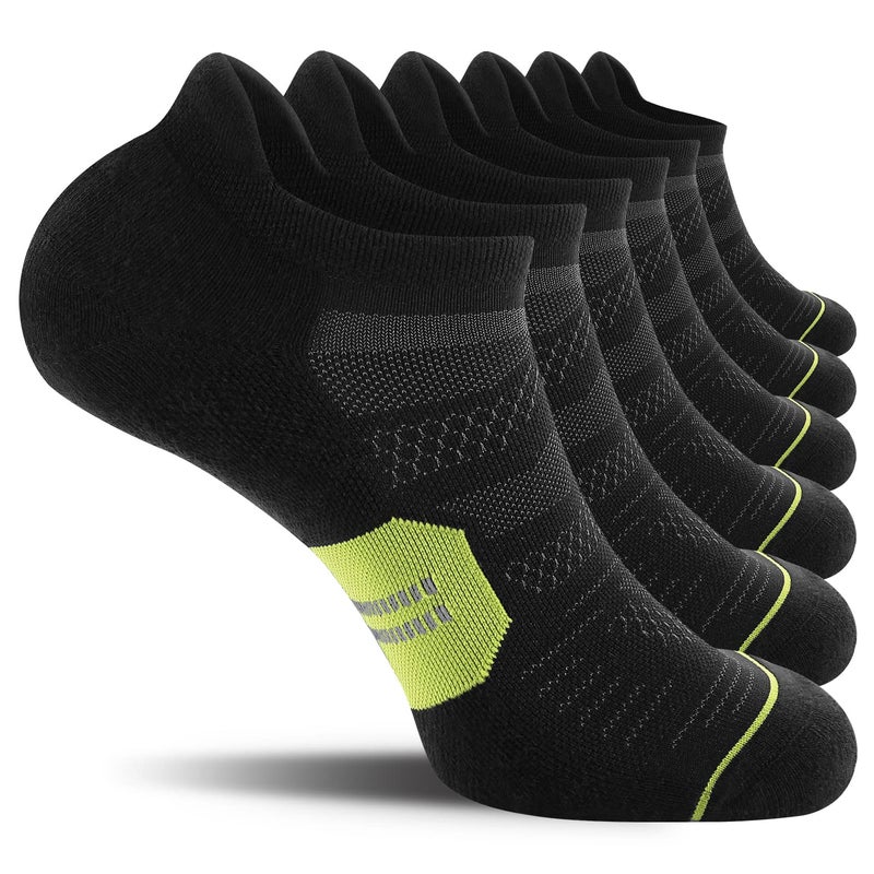 CS CELERSPORT CelerSport 6 Pack Men's Running Ankle Socks with Cushion, Low Cut Athletic Tab Socks, Black + Green, Medium - Image 1