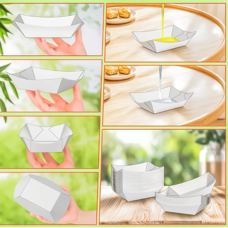 MotBach 50 Pack 2Lb Paper Food Boat Trays Disposable Paper Boat Plate Containers, White Kraft Food Serving Tray Boats Baskets for Snack Popcorn Dessert BBQ Hot Dog Burger Sandwich Taco Fries Nacho - Image 4