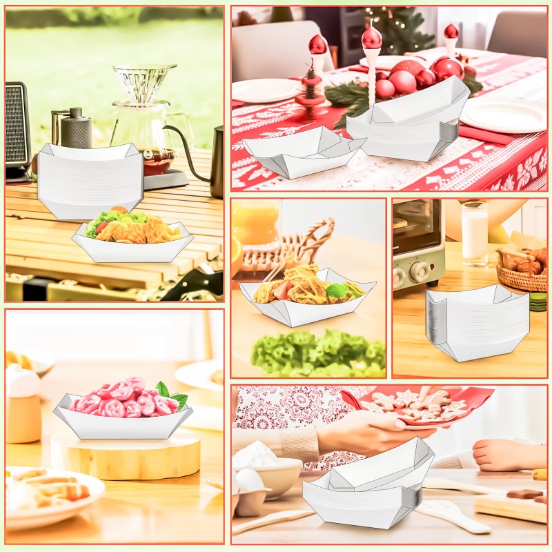 MotBach 50 Pack 2Lb Paper Food Boat Trays Disposable Paper Boat Plate Containers, White Kraft Food Serving Tray Boats Baskets for Snack Popcorn Dessert BBQ Hot Dog Burger Sandwich Taco Fries Nacho - Image 5