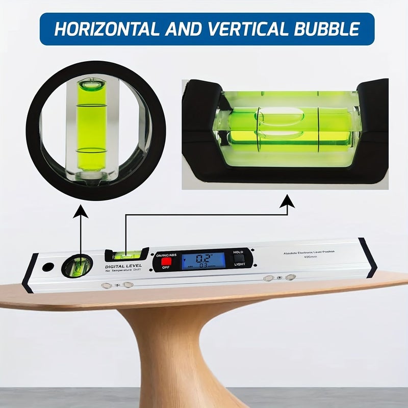 400MM Silver Magnetic Digital Level Inclinometer Protractor With Backlight Vertical And Horizontal Bubble For Construction Carpenter Craftsman Renovation Professional Home Use Battery Not Included - Image 5