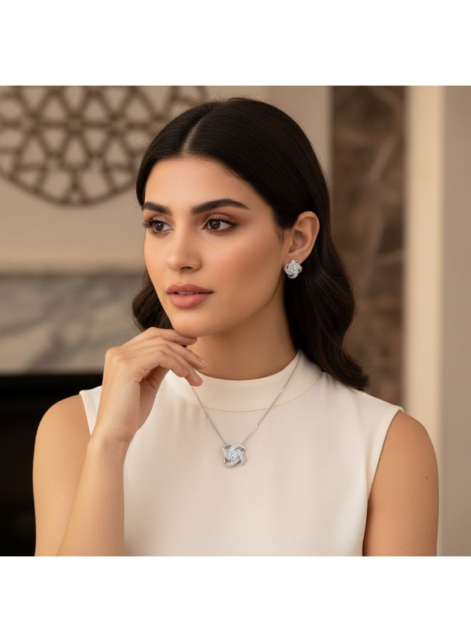 SYNSYB Elegant Crystal  Love Knot Jewelry Set for Women - Genuine Silver Plated Necklace & Stud Earrings Gift Set, Safe Hypoallergenic Materia With Luxury Gift Box - Image 2