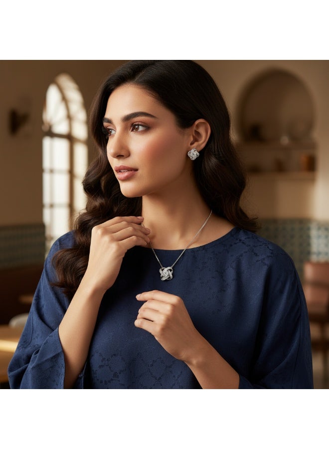 SYNSYB Elegant Crystal  Love Knot Jewelry Set for Women - Genuine Silver Plated Necklace & Stud Earrings Gift Set, Safe Hypoallergenic Materia With Luxury Gift Box - Image 3