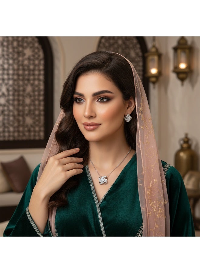 SYNSYB Elegant Crystal  Love Knot Jewelry Set for Women - Genuine Silver Plated Necklace & Stud Earrings Gift Set, Safe Hypoallergenic Materia With Luxury Gift Box - Image 4