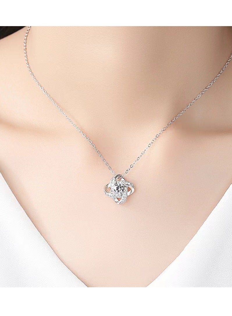 SYNSYB Elegant Crystal  Love Knot Jewelry Set for Women - Genuine Silver Plated Necklace & Stud Earrings Gift Set, Safe Hypoallergenic Materia With Luxury Gift Box  - Image 4
