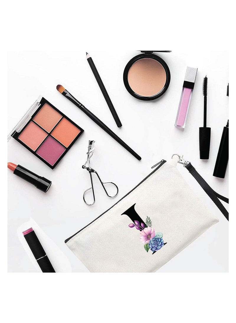 PRINTSHOP4ME Initial Monogram Personalized Travel Makeup Bag for Women Unique Birthday Gifts for Mother - Bride Bridesmaid Cosmetic bag - Initial Canvas Makeup Bag Gifts with Zipper (I) - Image 2