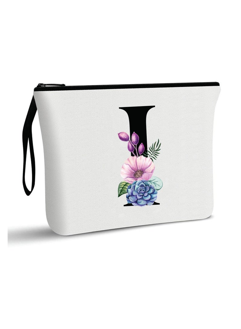 PRINTSHOP4ME Initial Monogram Personalized Travel Makeup Bag for Women Unique Birthday Gifts for Mother - Bride Bridesmaid Cosmetic bag - Initial Canvas Makeup Bag Gifts with Zipper (I) - Image 1