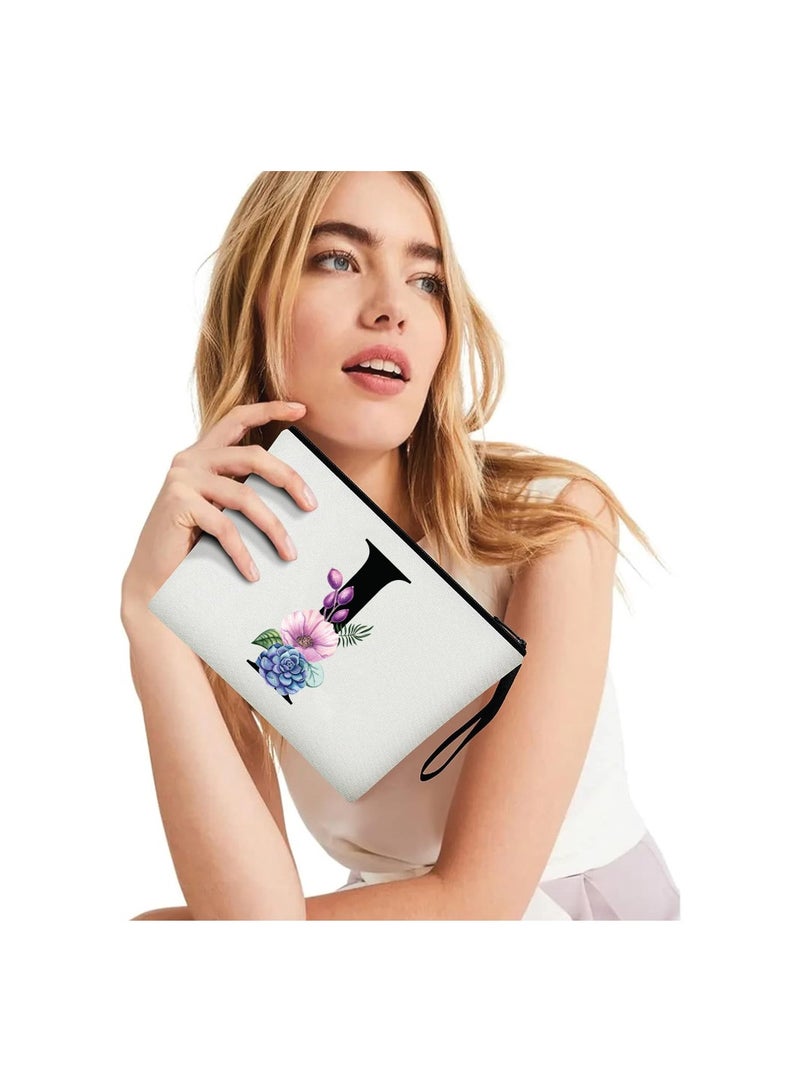 PRINTSHOP4ME Initial Monogram Personalized Travel Makeup Bag for Women Unique Birthday Gifts for Mother - Bride Bridesmaid Cosmetic bag - Initial Canvas Makeup Bag Gifts with Zipper (I) - Image 4