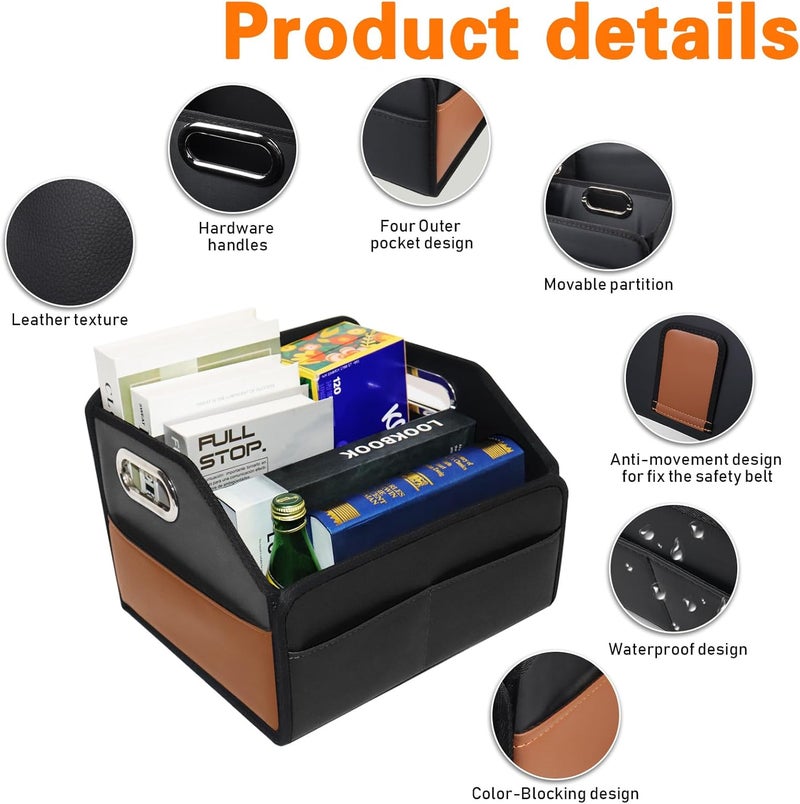 Noaman 2025 Upgraded Leather Car Organizer with 3 Handles and 6 Compartments - Black - Image 4