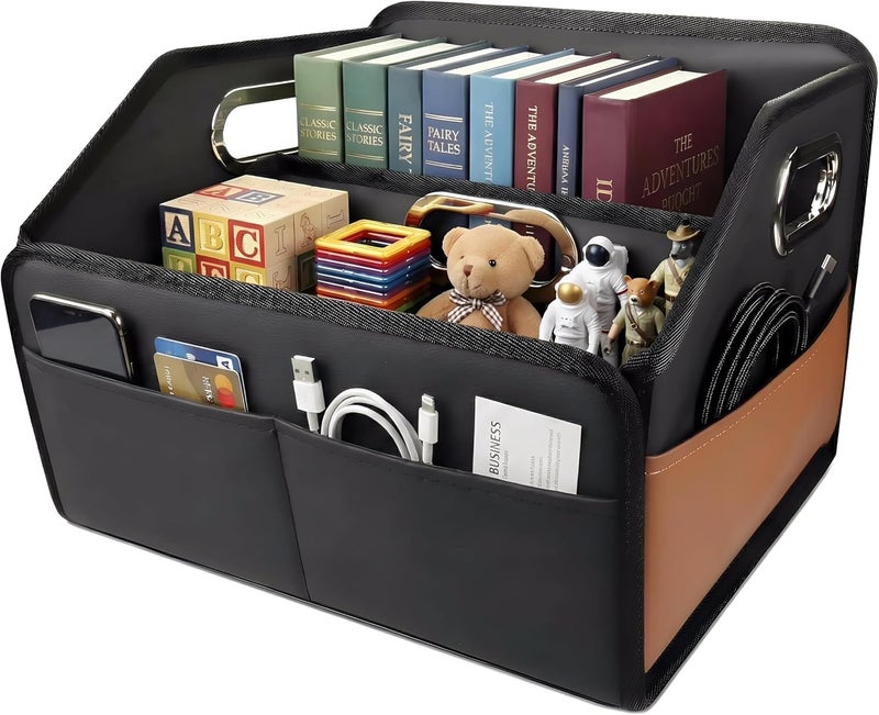 Noaman 2025 Upgraded Leather Car Organizer with 3 Handles and 6 Compartments - Black - Image 1
