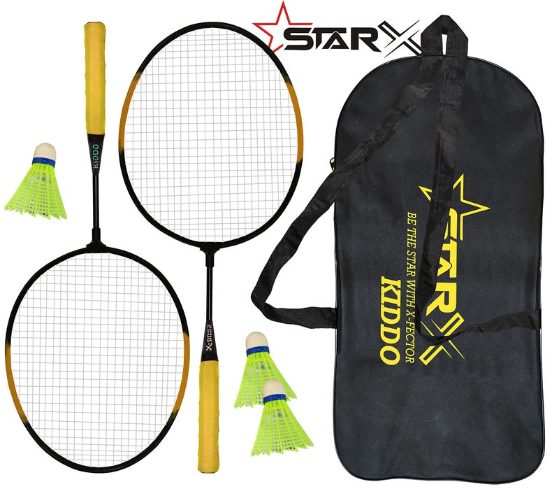 StarX Kiddo Aluminum Badminton Racket Kit with 3 Corks and Cover - Badminton Complete Kit for Kids (Black Yellow) - Image 1