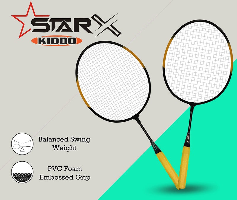 StarX Kiddo Aluminum Badminton Racket Kit with 3 Corks and Cover - Badminton Complete Kit for Kids (Black Yellow) - Image 4