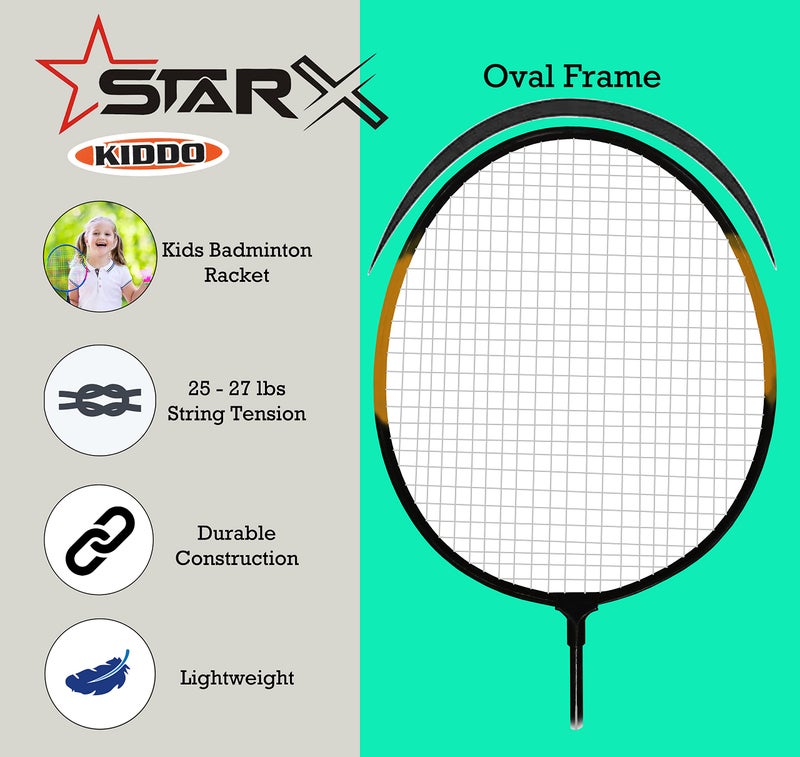 StarX Kiddo Aluminum Badminton Racket Kit with 3 Corks and Cover - Badminton Complete Kit for Kids (Black Yellow) - Image 3