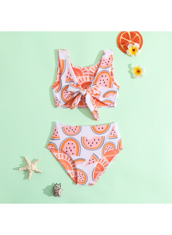 Generic Children's Swimsuit Suit 2023 Girls Split Two-sided Swimsuit Direct Supply Can Be Distributed-Color:Watermelon Double-sided Printed Swimsuit-orange Powder- - Image 1