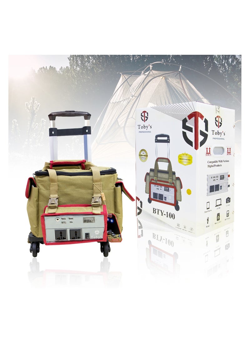 Toby's - Toby's BTY-100 Battery 80000mAh Power with trolley, Rechargeable Battery With 500Watts Power Inverter  with small lamp and COB light Best For Camping and outdoor activities - Image 1
