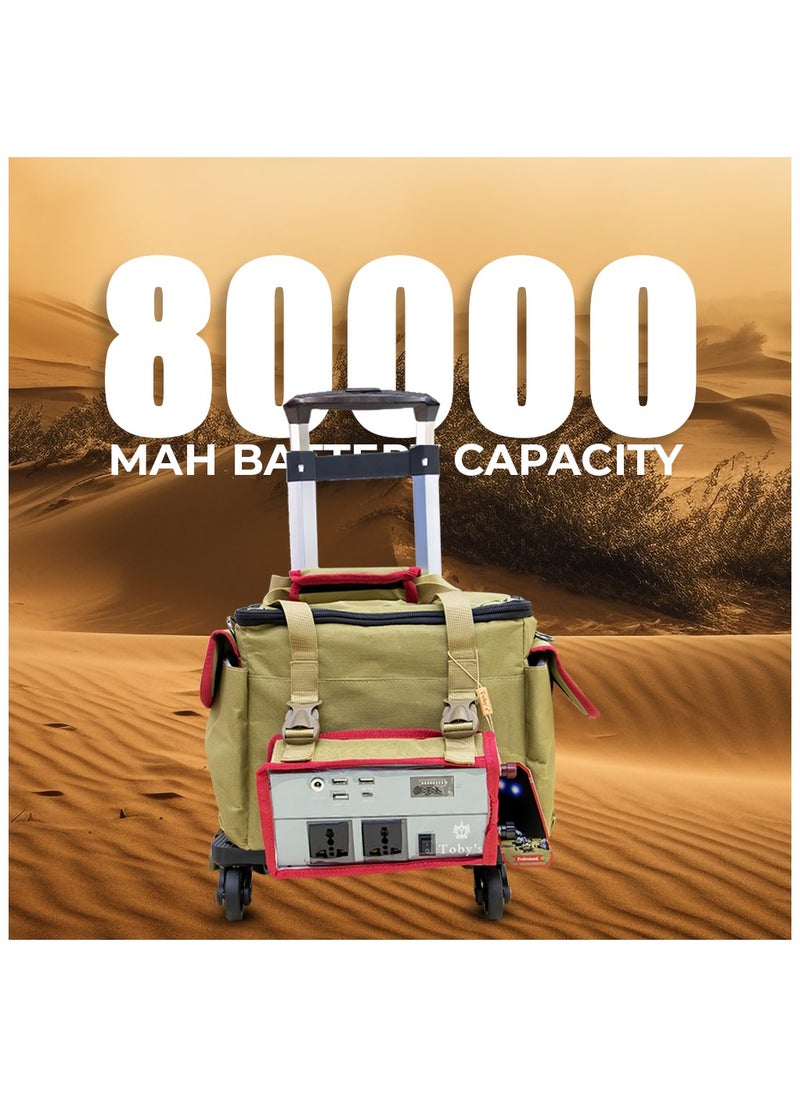 Toby's - Toby's BTY-100 Battery 80000mAh Power with trolley, Rechargeable Battery With 500Watts Power Inverter  with small lamp and COB light Best For Camping and outdoor activities - Image 1