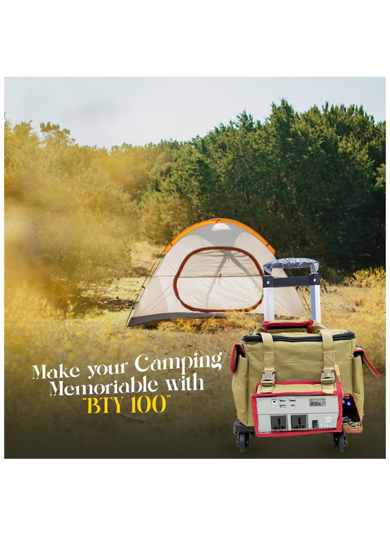 Toby's - Toby's BTY-100 Battery 80000mAh Power with trolley, Rechargeable Battery With 500Watts Power Inverter  with small lamp and COB light Best For Camping and outdoor activities - Image 1