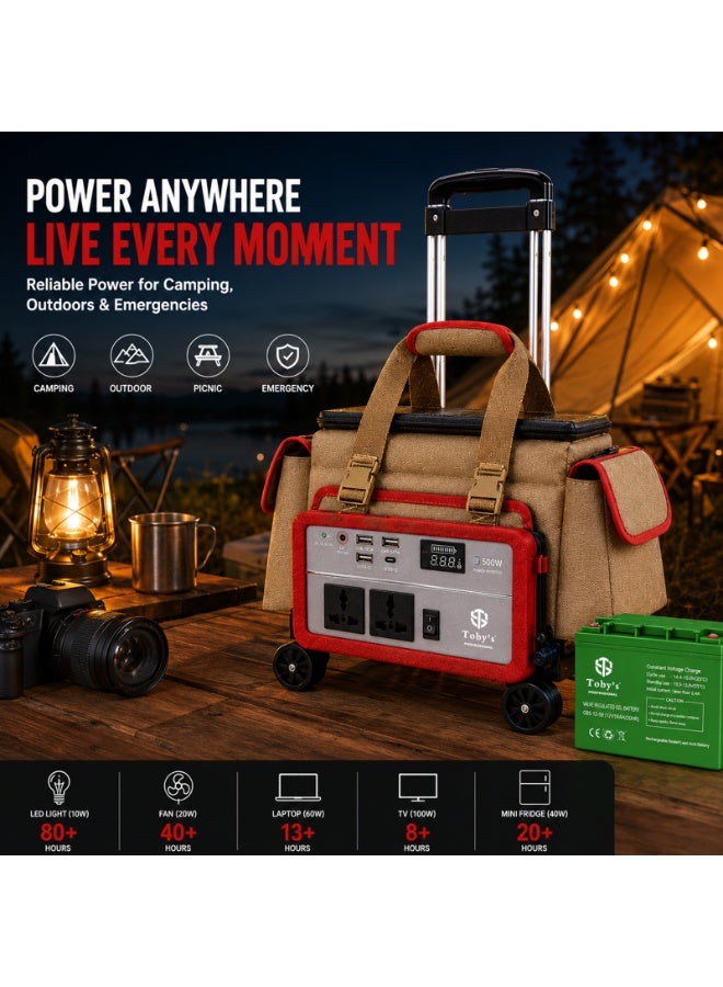 Toby's BTY-100 Battery 80000mAh Power with trolley, Rechargeable Battery With 500Watts Power Inverter  with small lamp and COB light Best For Camping and outdoor activities - Image 3