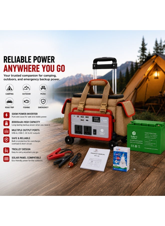 Toby's BTY-100 Battery 80000mAh Power with trolley, Rechargeable Battery With 500Watts Power Inverter  with small lamp and COB light Best For Camping and outdoor activities - Image 5