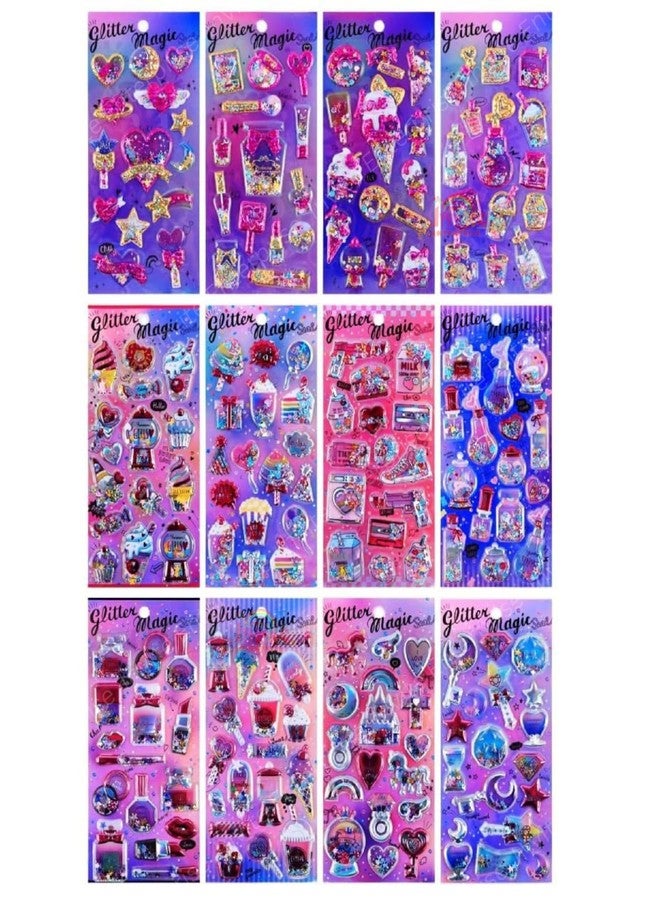 Invite Enterprise Kawaii Stickers Set – Puffy Stickers for Kids,3D Stickers for Girls,Aesthetic Sticker,Cute Stickers,Foam Stickers for Kids,Craft Stickers,Self Adhesive Stickers(Glitter Magic Seal-12 Sheet Mix Design) - Image 1