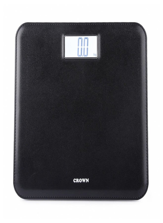 CROWN Elite Leather Look Fiber Body Digital Human Weighing Scale, 180kg (Black) - Image 1