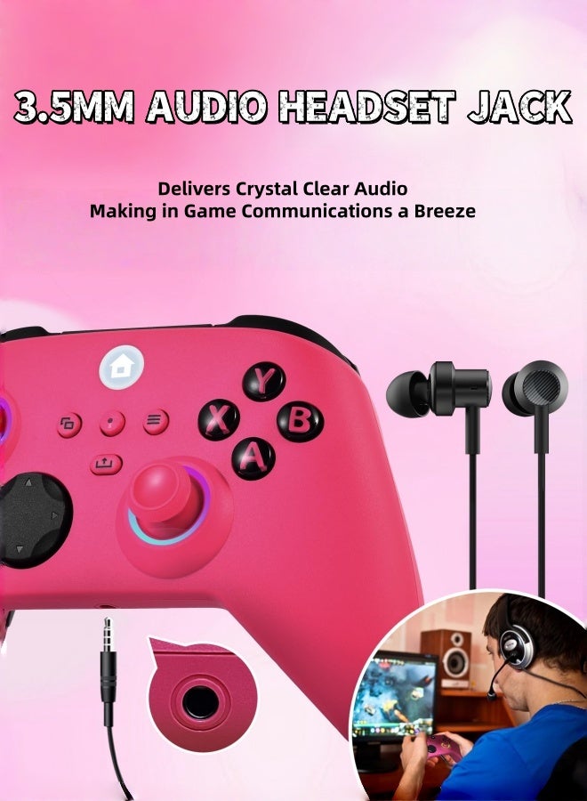 CoolRabbie RGB Wireless Game Controller For Xbox One, Xbox Series X/S, Xbox One X/S, PC, With 800mAh Battery, Programmable, Turbo Function, 4 Lighting Modes, With 2.4GHZ Wireless Adapter Gamepad With Hall Effect Joysticks , Pink - Image 2