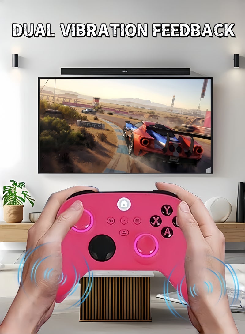 CoolRabbie RGB Wireless Game Controller For Xbox One, Xbox Series X/S, Xbox One X/S, PC, With 800mAh Battery, Programmable, Turbo Function, 4 Lighting Modes, With 2.4GHZ Wireless Adapter Gamepad With Hall Effect Joysticks , Pink - Image 3