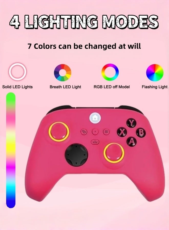 CoolRabbie RGB Wireless Game Controller For Xbox One, Xbox Series X/S, Xbox One X/S, PC, With 800mAh Battery, Programmable, Turbo Function, 4 Lighting Modes, With 2.4GHZ Wireless Adapter Gamepad With Hall Effect Joysticks , Pink - Image 5