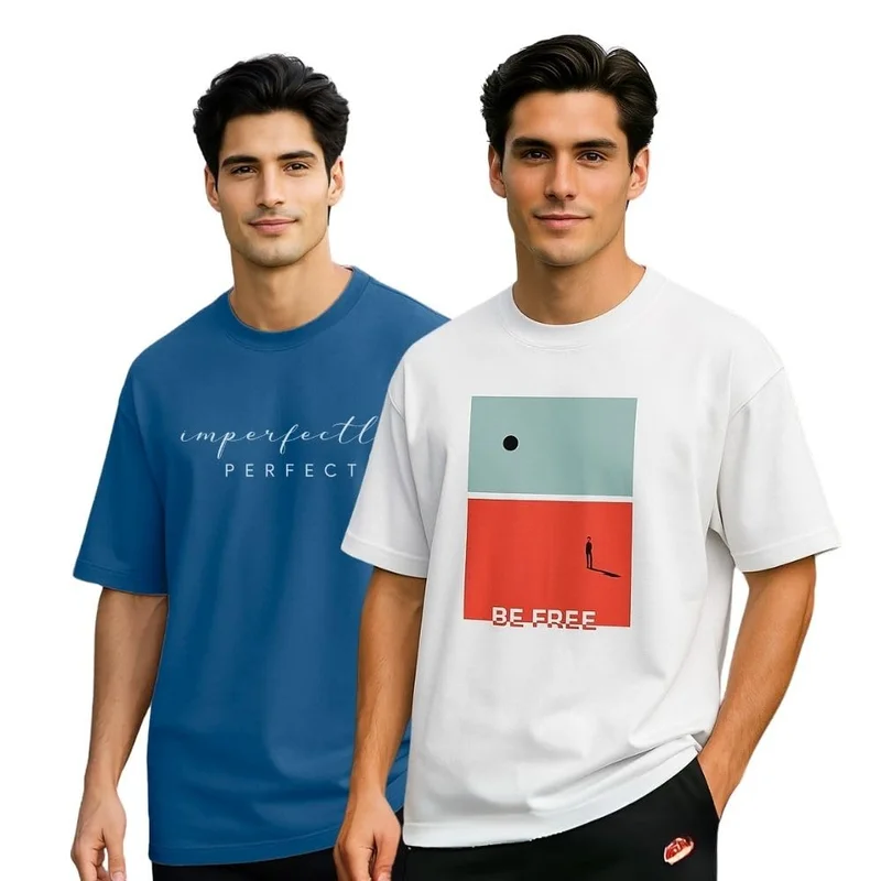 نوبيرو Men's Graphic Print Oversized T-Shirt Pack