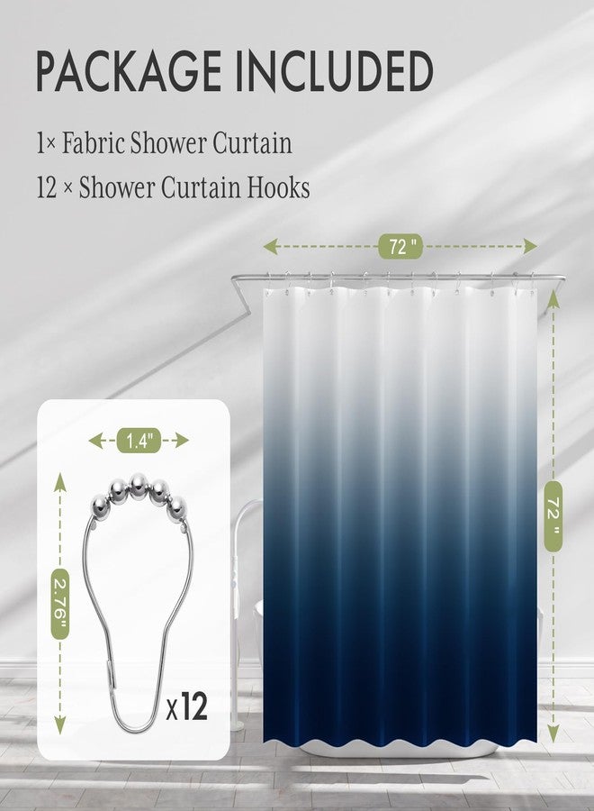 AmazerBath Shower Curtain, Cloth Ombre Blue Curtain Set with 12 Hooks, Washable Fabric Navy and White Curtain, Rustic Farmhouse Bathroom, 72x72 Inches - Image 4