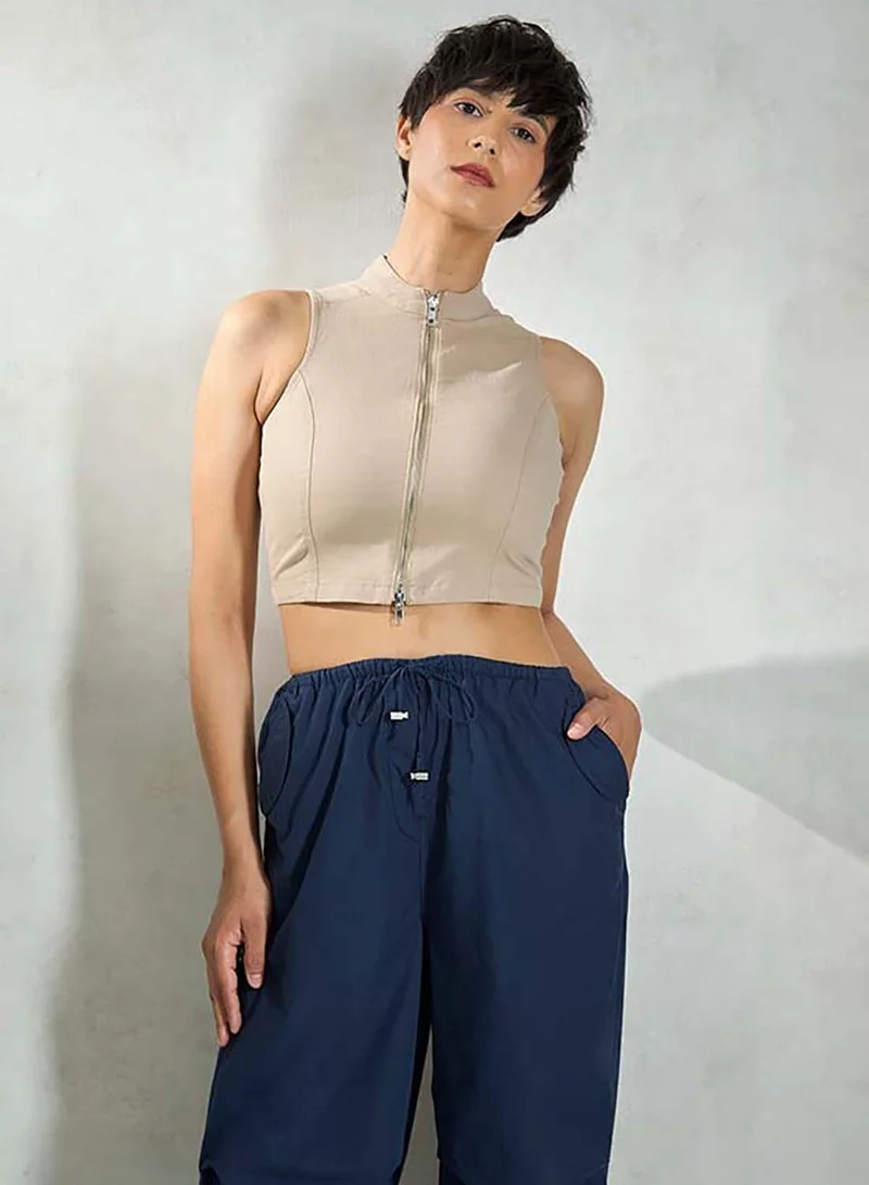 VIRGIO Cotton Stretch Seamed Zipper Top