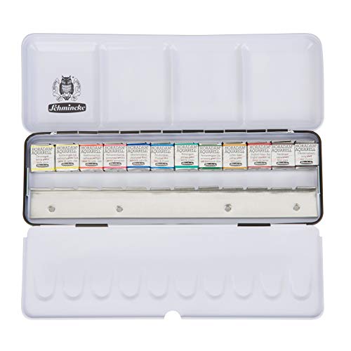 Schmincke - HORADAM AQUARELL Bestseller color box with 12 finest watercolors, 74412097, metal box, painting set, 12 x 1/2 pans, space for 12 additional 1/2 pans - Image 1