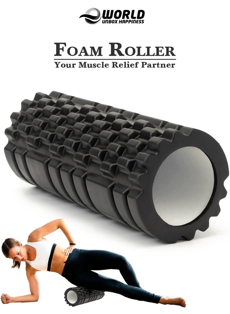 Eworld EVA Foam Roller for Yoga & Deep Tissue Massage | High-Density Muscle Recovery Roller for Stretching, Pilates, and Physiotherapy | Black - Image 1