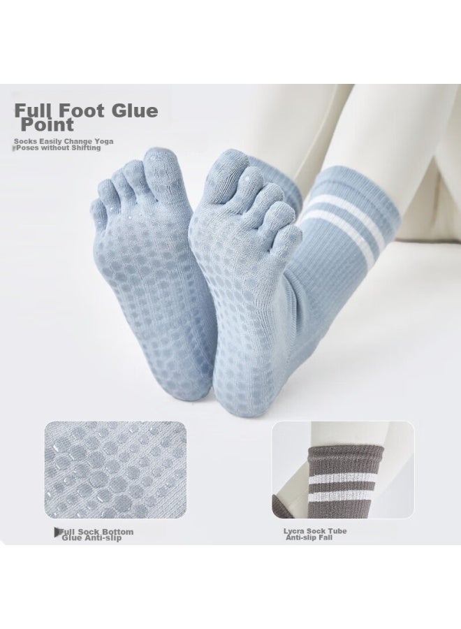 XUEXIMAN Xueximan Yoga Socks For Women, Professional Non-slip Mid-calf Five-toe Socks, Pilates Socks, Sports Anti-slip Specialized Fitness Socks  - Image 4