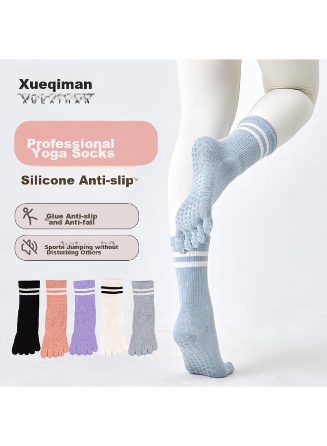 XUEXIMAN Xueximan Yoga Socks For Women, Professional Non-slip Mid-calf Five-toe Socks, Pilates Socks, Sports Anti-slip Specialized Fitness Socks  - Image 1