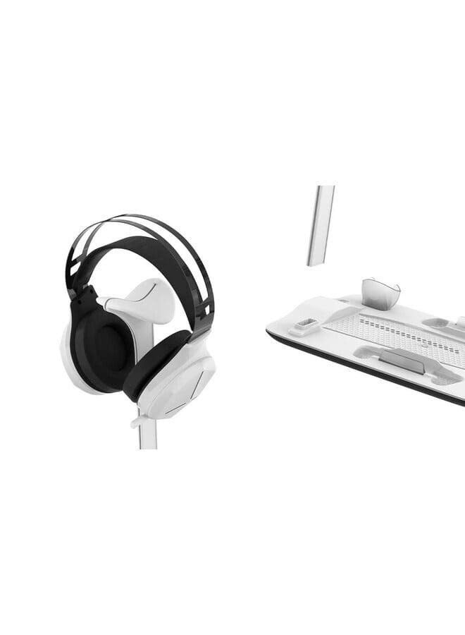 porodo PDX118 PS5 Slim Cooling Station with Headphone Stand, Magnetic Charger for PS5 Edge Controller (3 Hours) and PS5 Controller (4 Hours), 5000 RPM Cooling Fan, Disc Rack for 5 Discs, Atmospheric Lighting - Image 3