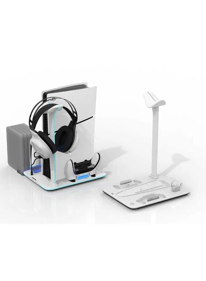 porodo PDX118 PS5 Slim Cooling Station with Headphone Stand, Magnetic Charger for PS5 Edge Controller (3 Hours) and PS5 Controller (4 Hours), 5000 RPM Cooling Fan, Disc Rack for 5 Discs, Atmospheric Lighting - Image 5