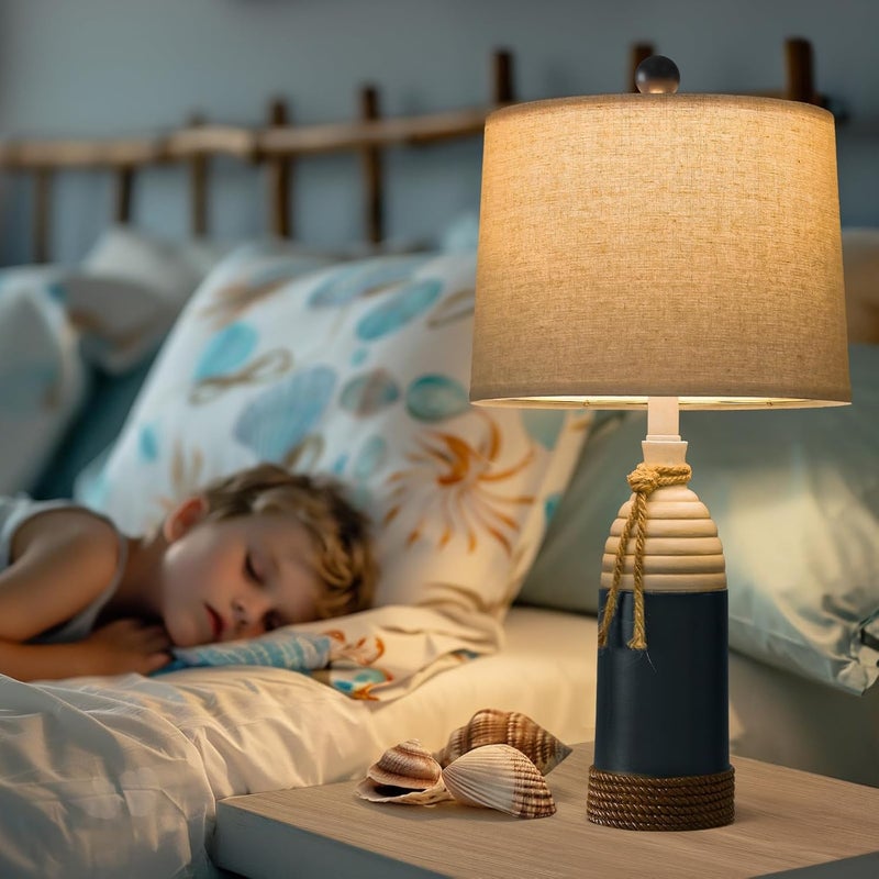 OYEARS 23.75" Table Lamps Set of 2, Bedside Lamps for Nightstands, Nautical Table Lamps for Living Room, Coastal Ocean Beach Style, Resin, Navy Blue - Image 5