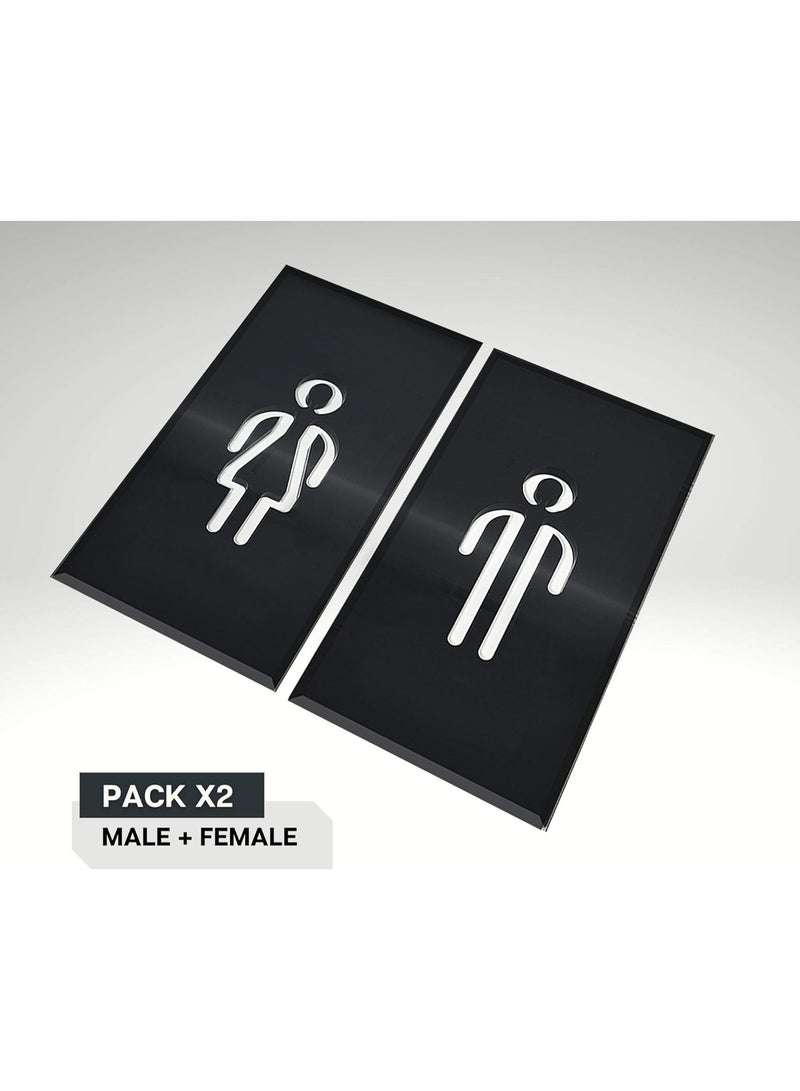 Slasa Toilet Door Sign Acrylic Sticker 100 mm, Ladies & Gentlemen WC Sign, Black Adhesive Bathroom Plaque Decor, Wall Mount Sign for Male-Female Restrooms, 180×100 mm - Image 2
