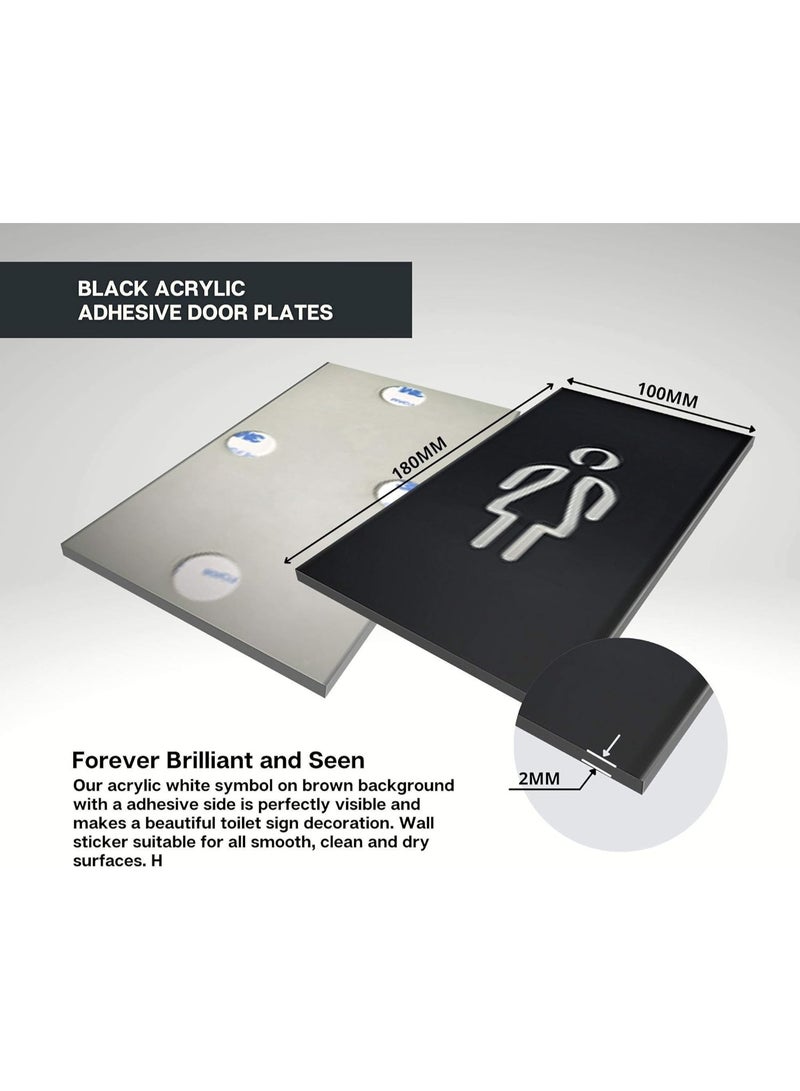 Slasa Toilet Door Sign Acrylic Sticker 100 mm, Ladies & Gentlemen WC Sign, Black Adhesive Bathroom Plaque Decor, Wall Mount Sign for Male-Female Restrooms, 180×100 mm - Image 3