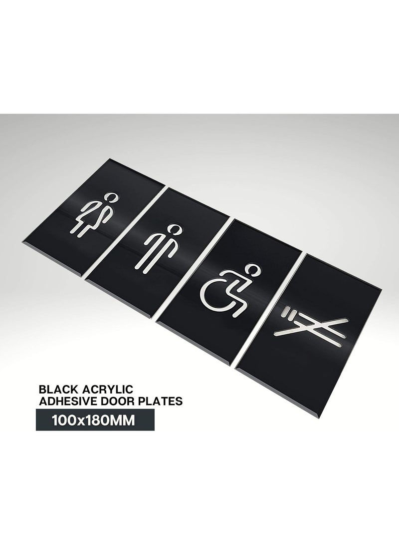 Slasa Toilet Door Sign Acrylic Sticker 100 mm, Ladies & Gentlemen WC Sign, Black Adhesive Bathroom Plaque Decor, Wall Mount Sign for Male-Female Restrooms, 180×100 mm - Image 4