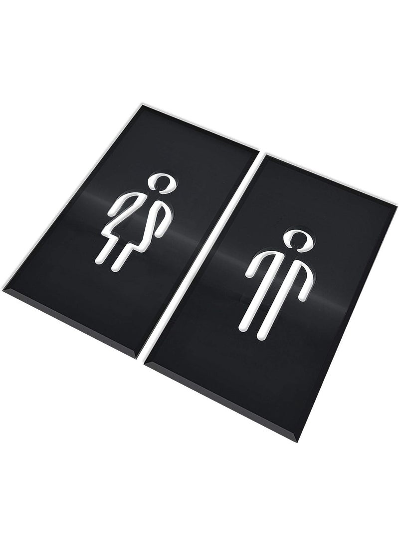 Slasa Toilet Door Sign Acrylic Sticker 100 mm, Ladies & Gentlemen WC Sign, Black Adhesive Bathroom Plaque Decor, Wall Mount Sign for Male-Female Restrooms, 180×100 mm - Image 1