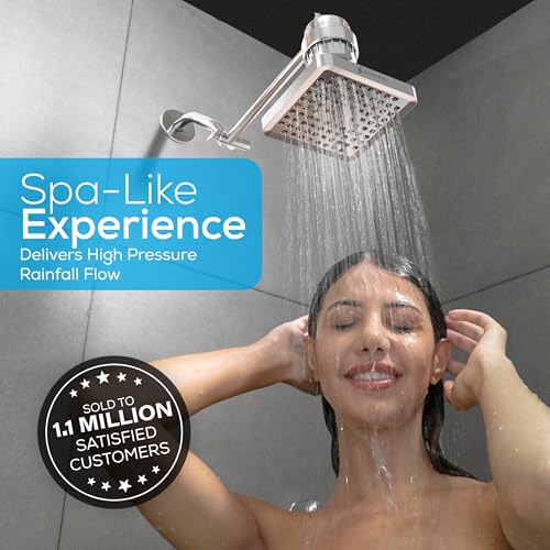 SparkPod Shower Head High Pressure Rain Premium Quality Luxury Design Easy Clean Adjustable Replacement for Your Bathroom Shower Heads Polished Chrome Finish 6 Inch Square - Image 3