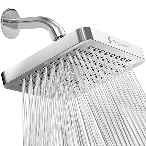 SparkPod Shower Head High Pressure Rain Premium Quality Luxury Design Easy Clean Adjustable Replacement for Your Bathroom Shower Heads Polished Chrome Finish 6 Inch Square - Image 1