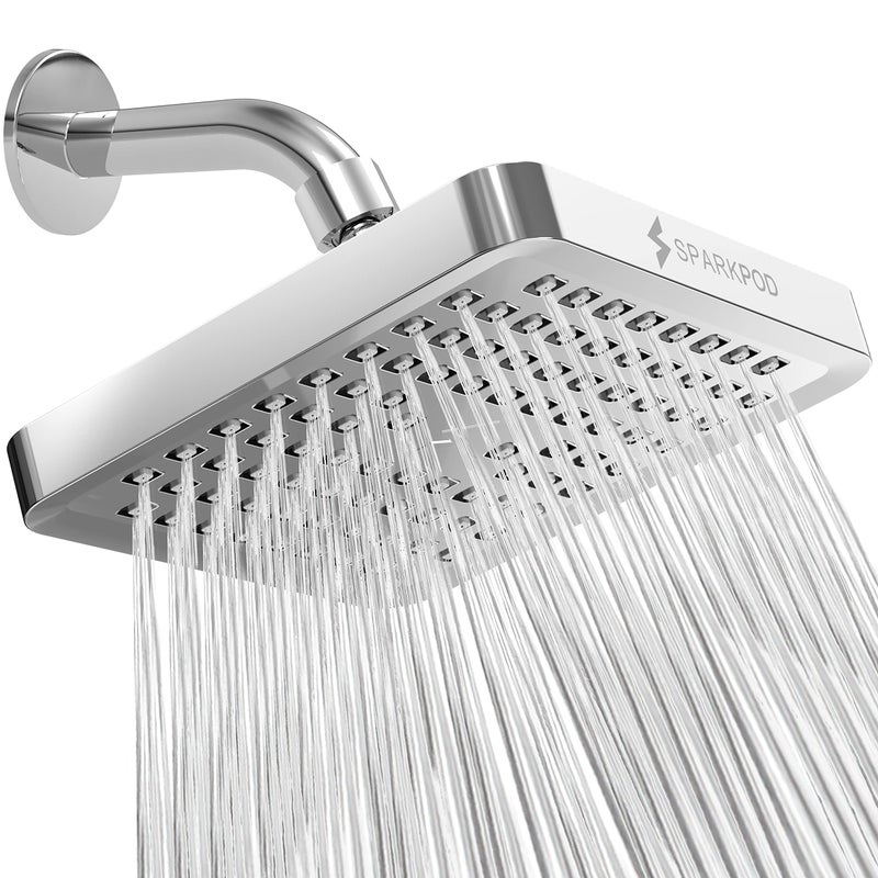 SparkPod Shower Head High Pressure Rain Premium Quality Luxury Design Easy Clean Adjustable Replacement for Your Bathroom Shower Heads Polished Chrome Finish 6 Inch Square - Image 2