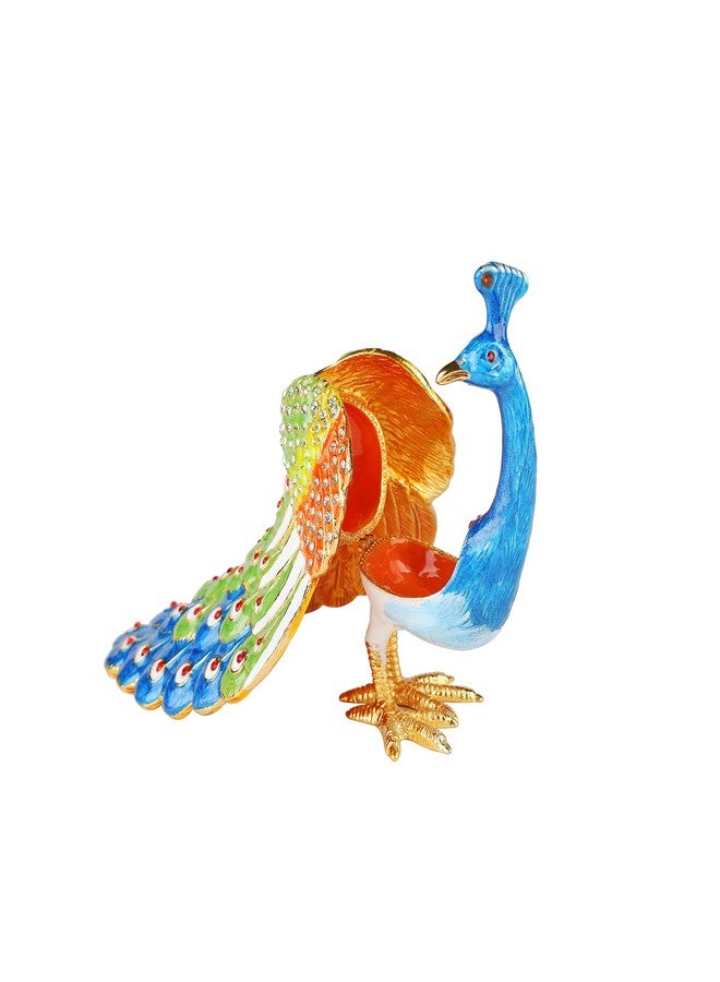 Furuida Peacock Trinket Boxes Hinged Enamel Jewelry Box Hand-Painted Rhinestones Animals Ornaments Gift for Home Decor - Image 3
