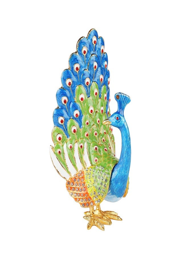 Furuida Peacock Trinket Boxes Hinged Enamel Jewelry Box Hand-Painted Rhinestones Animals Ornaments Gift for Home Decor - Image 2