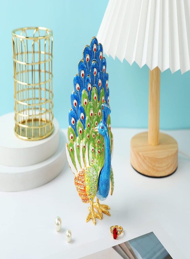 Furuida Peacock Trinket Boxes Hinged Enamel Jewelry Box Hand-Painted Rhinestones Animals Ornaments Gift for Home Decor - Image 5