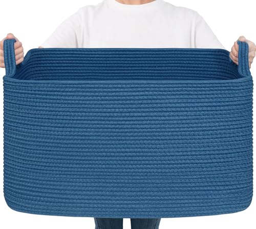Goodpick Large Blanket Basket Storage Baskets for Organizing Rectangle Woven Basket for Clothes Towels Toy Baskets Storage Kids 216 x 149 x 118 - Image 1